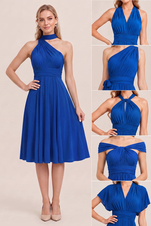 Royal Blue Convertible Stretch Jersey A-Line Cocktail Dress