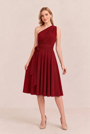 Burgundy Convertible Stretch Jersey A-Line Cocktail Dress