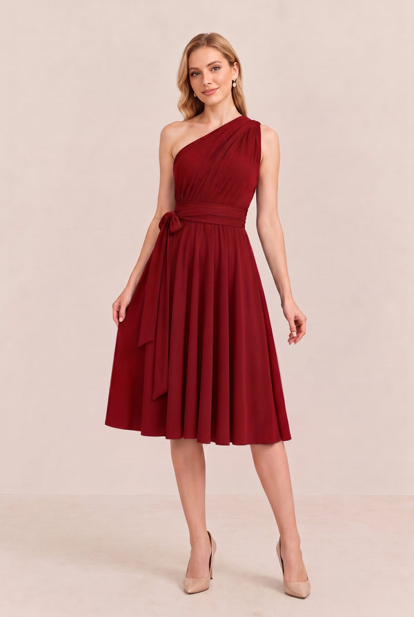 Burgundy Convertible Stretch Jersey A-Line Cocktail Dress