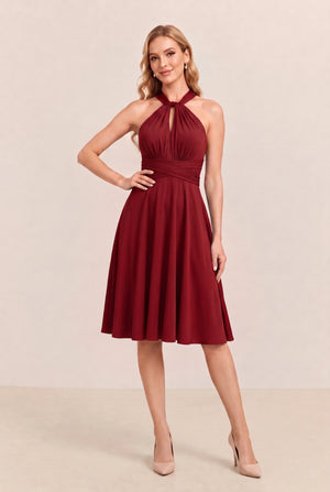 Burgundy Convertible Stretch Jersey A-Line Cocktail Dress