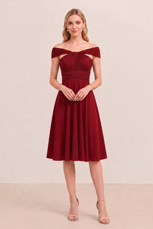 Burgundy Convertible Stretch Jersey A-Line Cocktail Dress