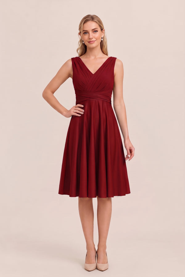 Burgundy Convertible Stretch Jersey A-Line Cocktail Dress