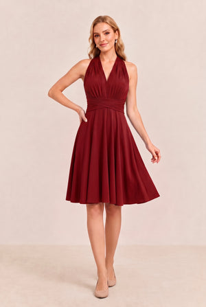 Burgundy Convertible Stretch Jersey A-Line Cocktail Dress