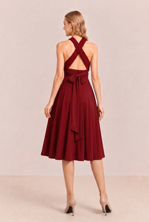 Burgundy Convertible Stretch Jersey A-Line Cocktail Dress