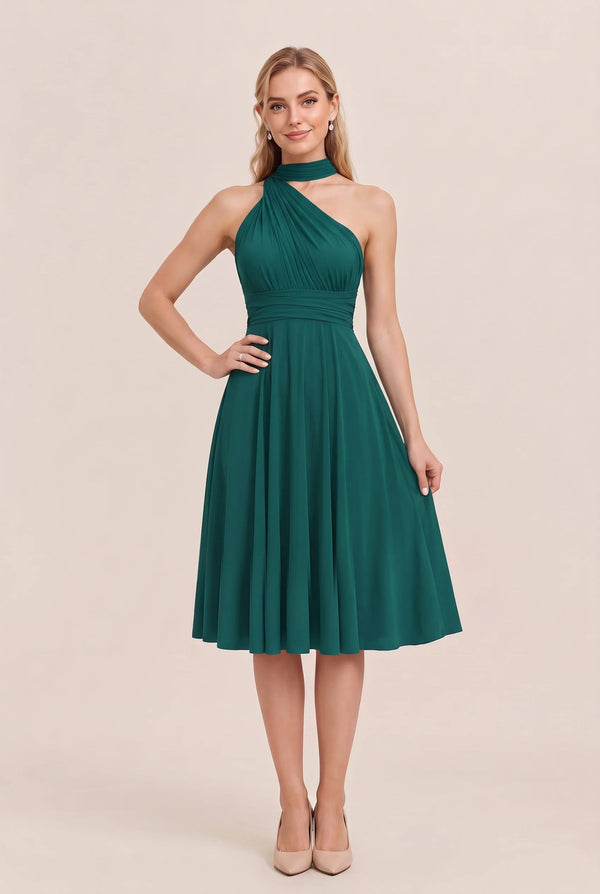 Dark Green Convertible Stretch Jersey A-Line Cocktail Dress