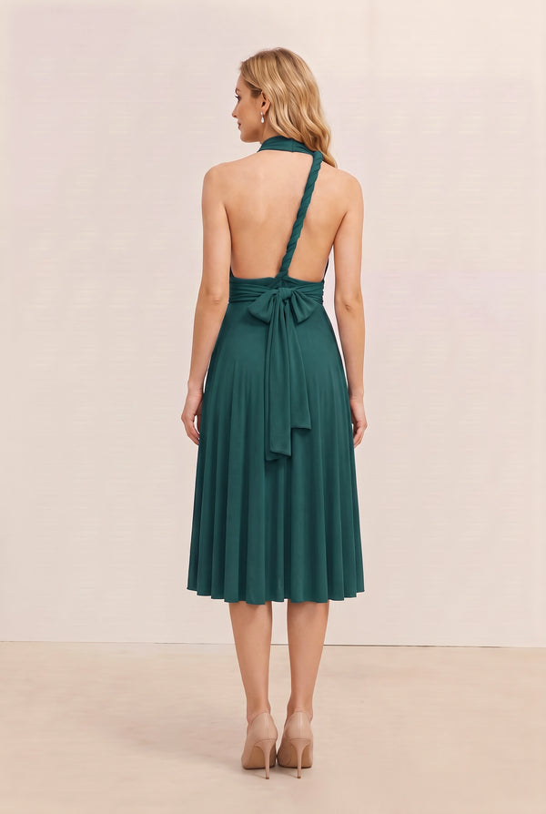 Dark Green Convertible Stretch Jersey A-Line Cocktail Dress