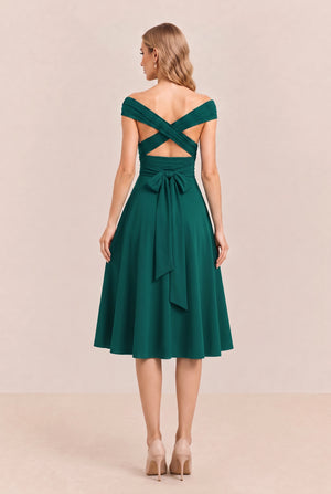 Dark Green Convertible Stretch Jersey A-Line Cocktail Dress