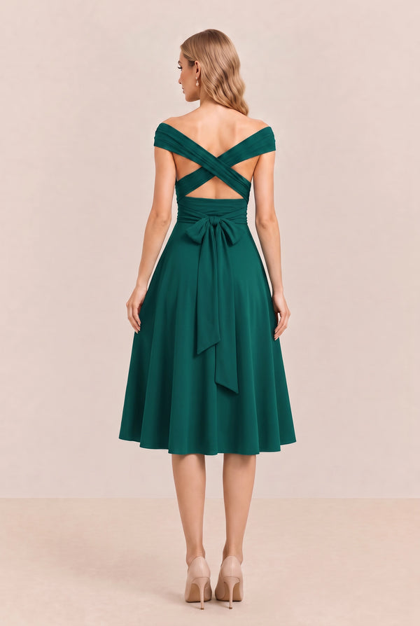 Dark Green Convertible Stretch Jersey A-Line Cocktail Dress