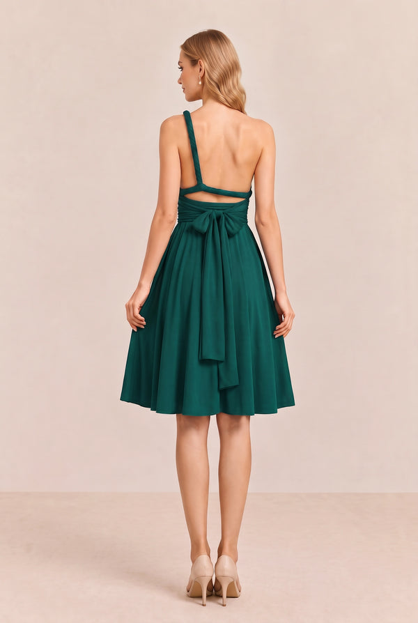 Dark Green Convertible Stretch Jersey A-Line Cocktail Dress
