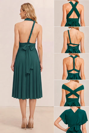 Dark Green Convertible Stretch Jersey A-Line Cocktail Dress