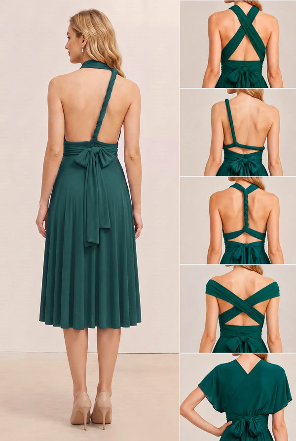 Dark Green Convertible Stretch Jersey A-Line Cocktail Dress