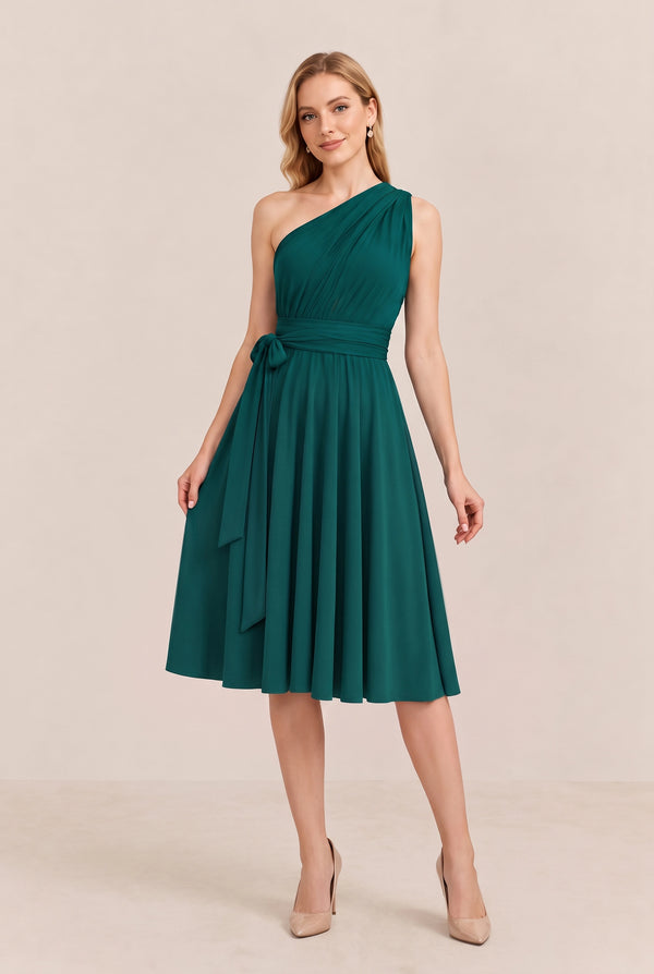 Dark Green Convertible Stretch Jersey A-Line Cocktail Dress