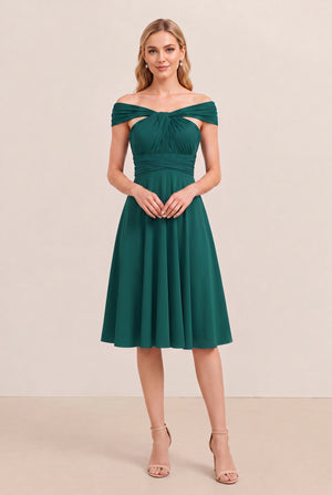 Dark Green Convertible Stretch Jersey A-Line Cocktail Dress