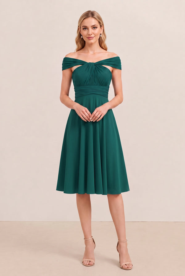 Dark Green Convertible Stretch Jersey A-Line Cocktail Dress