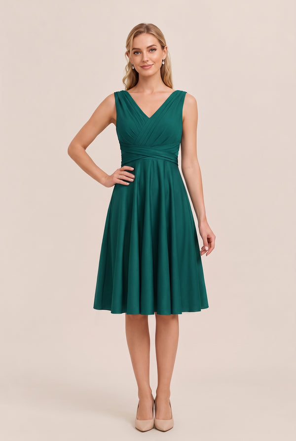 Dark Green Convertible Stretch Jersey A-Line Cocktail Dress