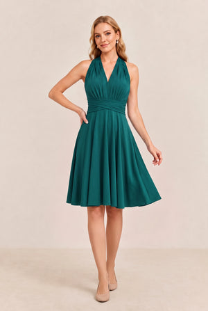 Dark Green Convertible Stretch Jersey A-Line Cocktail Dress