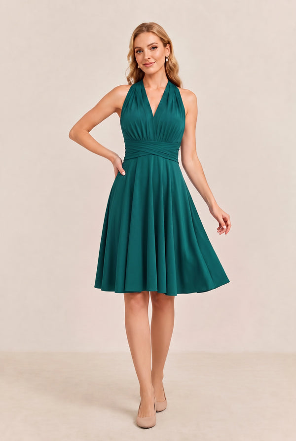 Dark Green Convertible Stretch Jersey A-Line Cocktail Dress