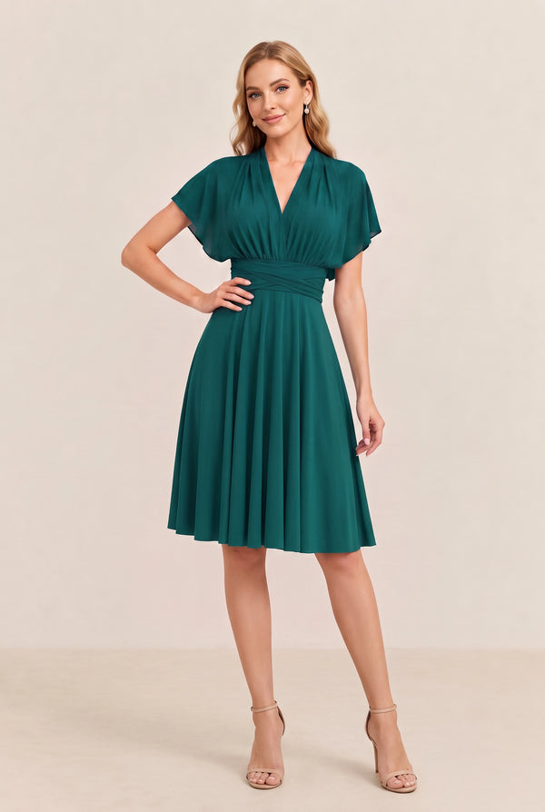 Dark Green Convertible Stretch Jersey A-Line Cocktail Dress