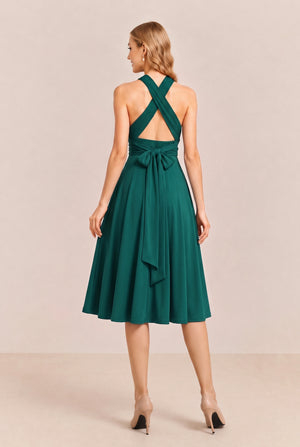 Dark Green Convertible Stretch Jersey A-Line Cocktail Dress