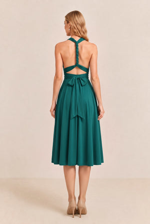 Dark Green Convertible Stretch Jersey A-Line Cocktail Dress