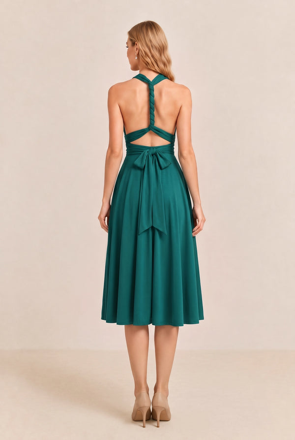 Dark Green Convertible Stretch Jersey A-Line Cocktail Dress