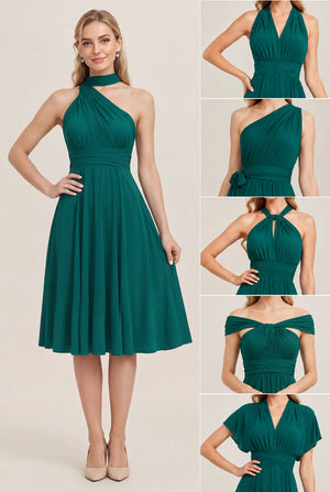 Dark Green Convertible Stretch Jersey A-Line Cocktail Dress