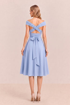 Ice Blue Convertible Stretch Jersey A-Line Cocktail Dress