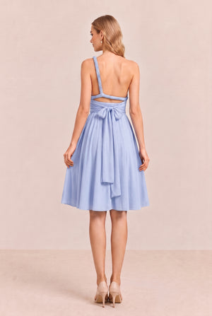 Ice Blue Convertible Stretch Jersey A-Line Cocktail Dress