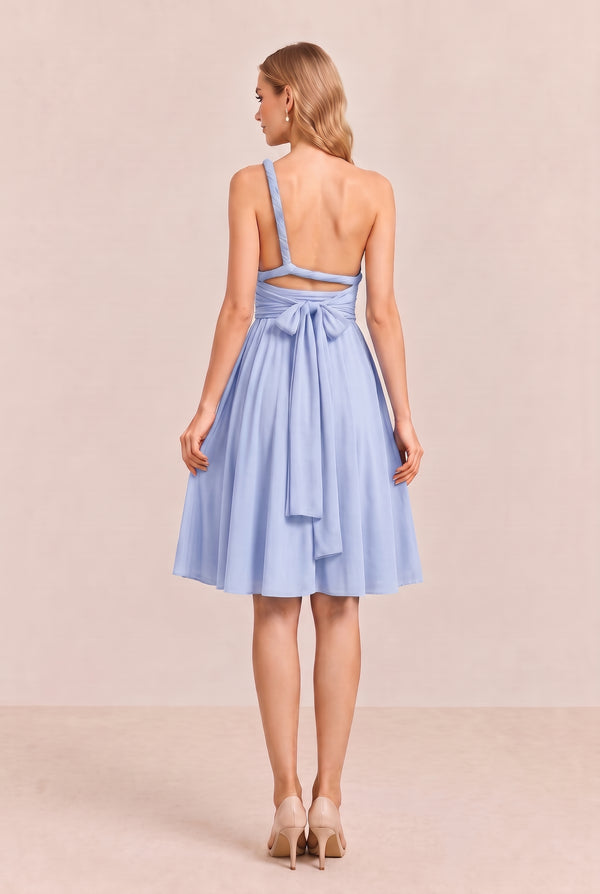Ice Blue Convertible Stretch Jersey A-Line Cocktail Dress