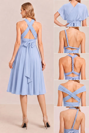 Ice Blue Convertible Stretch Jersey A-Line Cocktail Dress