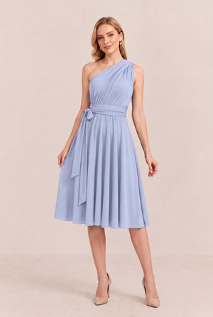 Ice Blue Convertible Stretch Jersey A-Line Cocktail Dress
