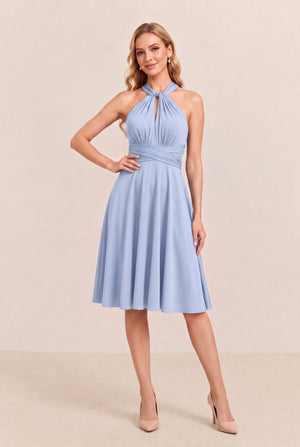 Ice Blue Convertible Stretch Jersey A-Line Cocktail Dress