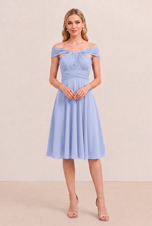 Ice Blue Convertible Stretch Jersey A-Line Cocktail Dress