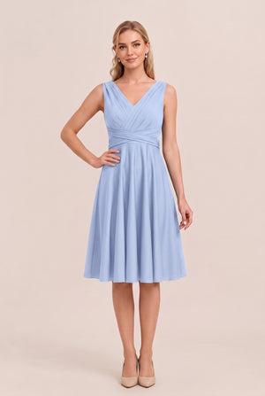 Ice Blue Convertible Stretch Jersey A-Line Cocktail Dress