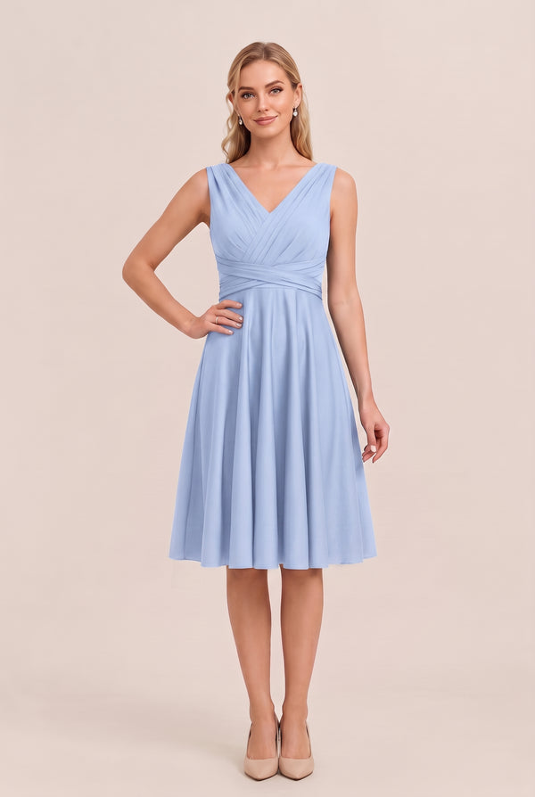 Ice Blue Convertible Stretch Jersey A-Line Cocktail Dress