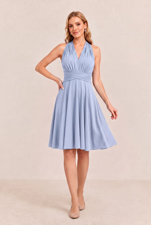 Ice Blue Convertible Stretch Jersey A-Line Cocktail Dress