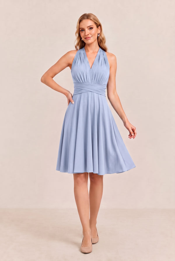 Ice Blue Convertible Stretch Jersey A-Line Cocktail Dress