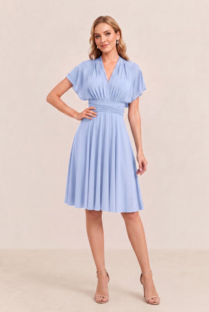 Ice Blue Convertible Stretch Jersey A-Line Cocktail Dress