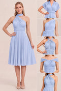 Ice Blue Convertible Stretch Jersey A-Line Cocktail Dress