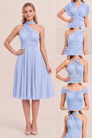 Ice Blue Convertible Stretch Jersey A-Line Cocktail Dress