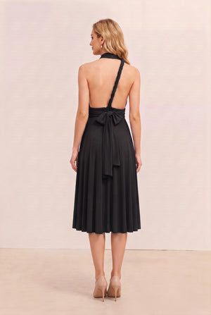 Black Convertible Stretch Jersey A-Line Cocktail Dress