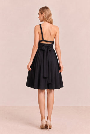 Black Convertible Stretch Jersey A-Line Cocktail Dress