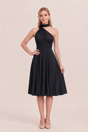 Black Convertible Stretch Jersey A-Line Cocktail Dress
