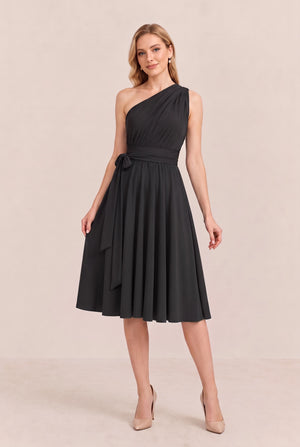 Black Convertible Stretch Jersey A-Line Cocktail Dress