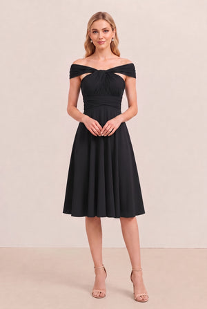 Black Convertible Stretch Jersey A-Line Cocktail Dress