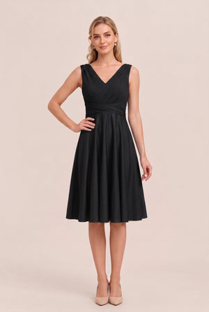 Black Convertible Stretch Jersey A-Line Cocktail Dress
