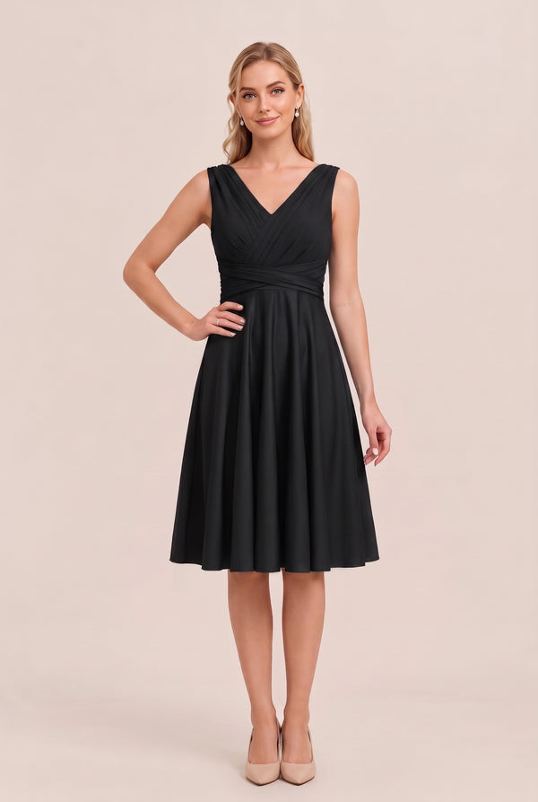 Black Convertible Stretch Jersey A-Line Cocktail Dress