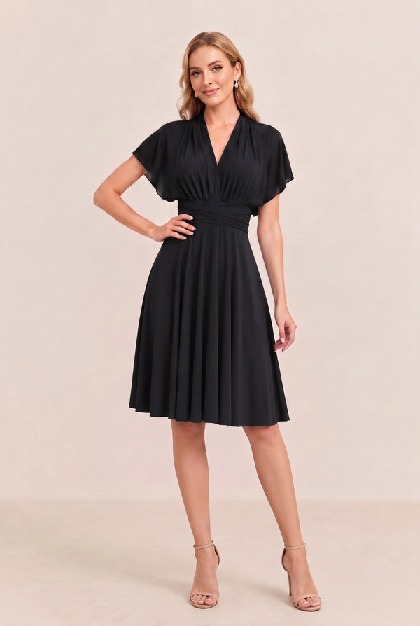 Black Convertible Stretch Jersey A-Line Cocktail Dress