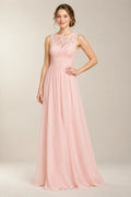 Pearl Pink Lace and Chiffon A-Line Bridesmaid Dress with Illusion Back