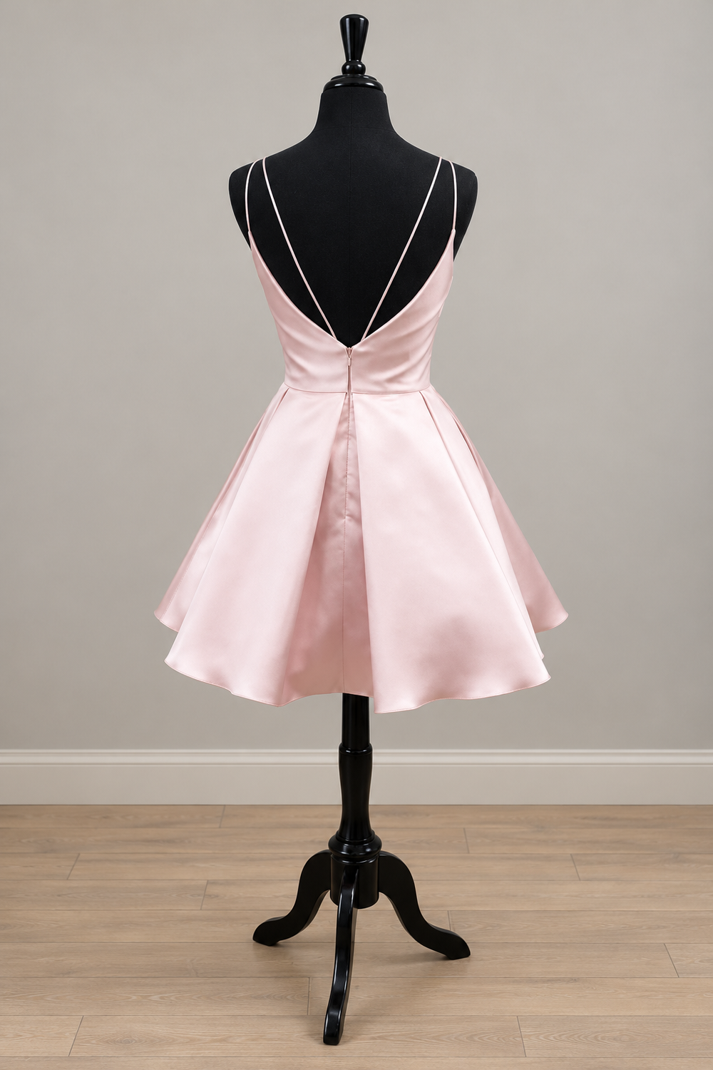 Open-Back Pleated Satin A-Line Short Homecoming Dress